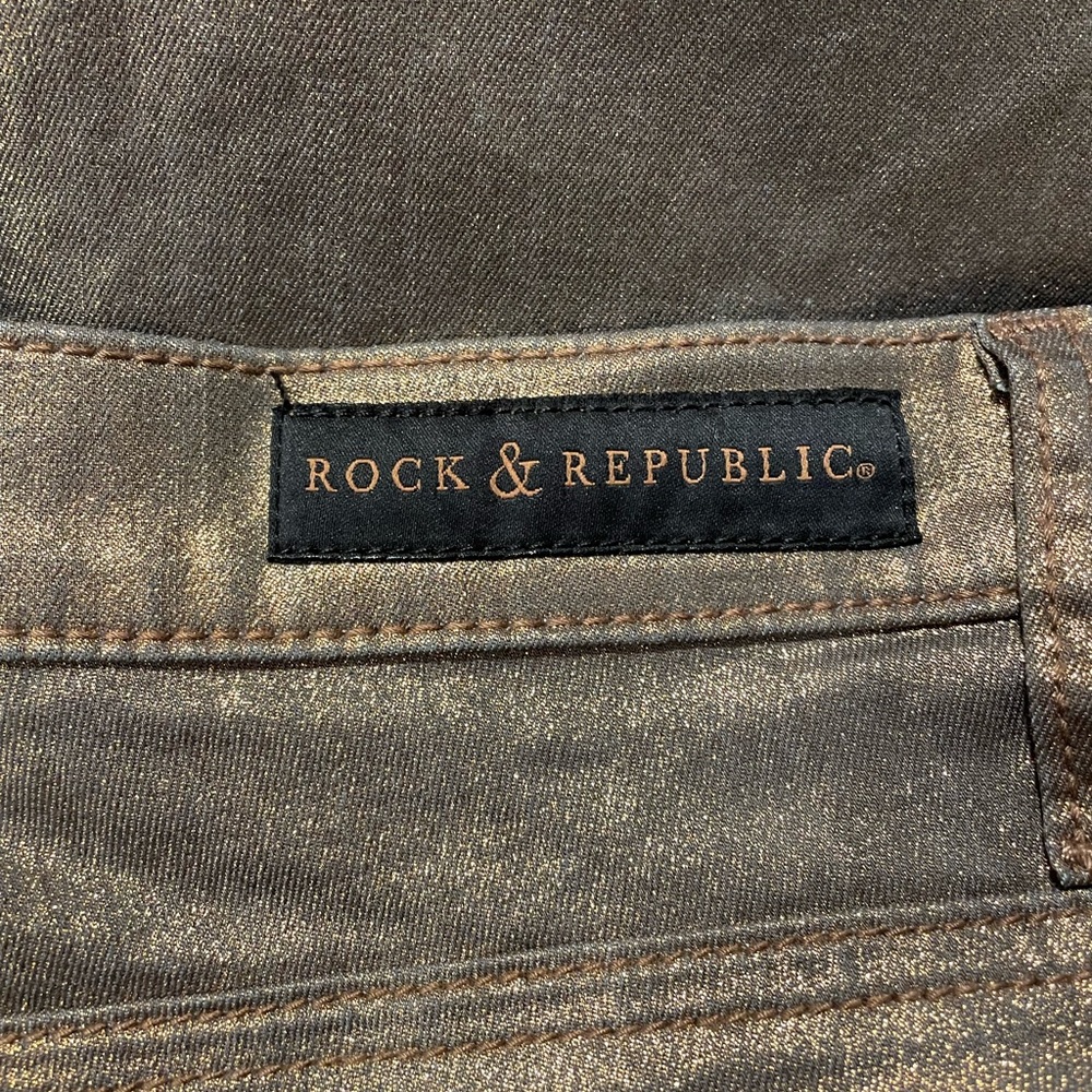 Rock and Republic Golden Metallic Skinny Jeans Size:8 - Picture 5 of 7